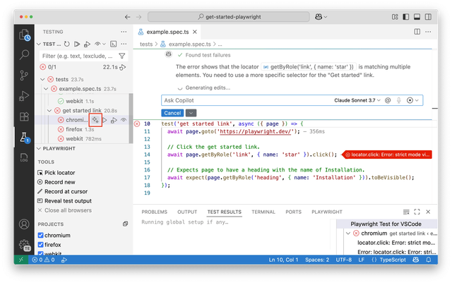 fix with ai in vs code