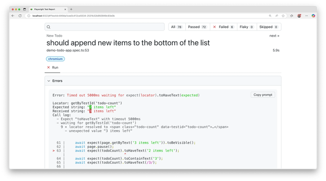 HTML Reporter detail view