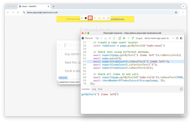Locator picker in the Playwright Inspector