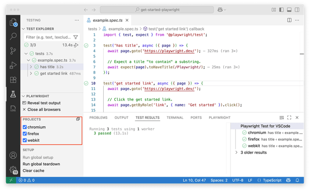 Selecting projects to run tests on